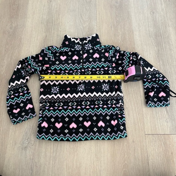 The Childrens Place Kids Girls Pullover Sweater 5 6 Fleece Black Pink Patterned - Picture 9 of 12